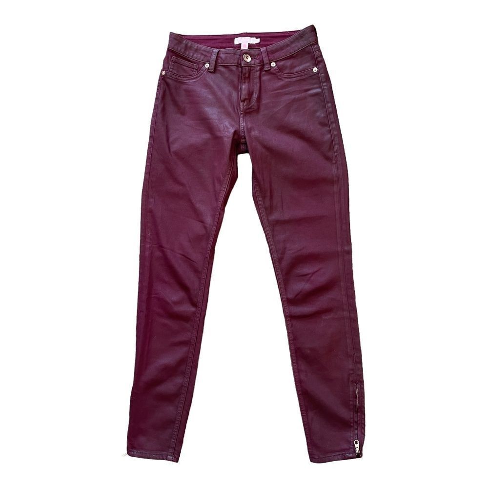 Ted Baker London Womens Anna Coated Waxed Skinny Jeans Eggplant Low Rise 25